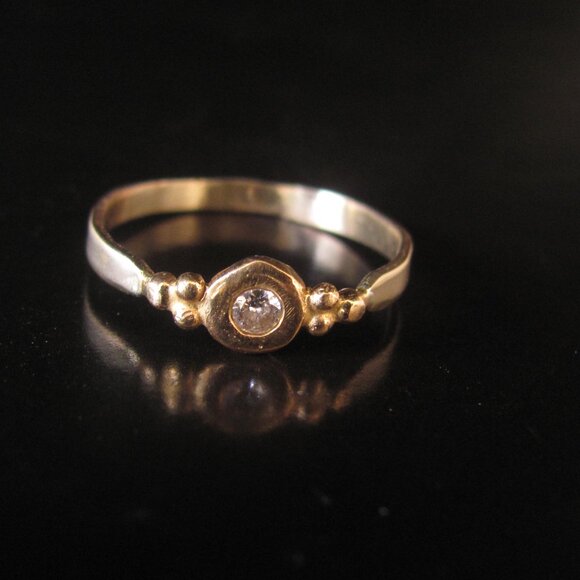 14K yellow gold ring set with 0.10ct diamond. Handmade UNIQUE Engagement ring - Picture 14 of 14